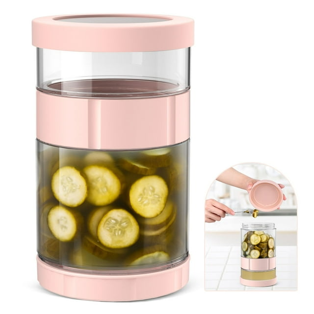Glass Pickle Container with Strainer, Leak-Proof Olive Jar for Kitchen Storage, Fermentation, Pickling