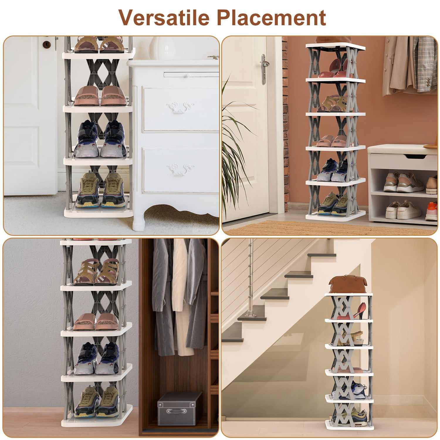 6 Tier Folding Shoe Rack Upright Shoe Cabinet Narrow Shoe Rack for Tight Spaces, Space Saving, Free Standing, For Corner Entryway Hallway Bedroom