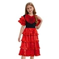 thumbnail image 2 of Jizyo Robe de Flamenco Espagnole pour Filles, Festival, Fête, à Franges, Jupe Longue Lyrique à Volants, Tenue de Danse, Rouge, 14, 2 of 6