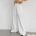 thumbnail image 6 of Angala Women Drawstring Waist Wide Leg Pants High Waisted Wide Leg Pants Fashion Drawstring Elastic Trousers Comfy Straight Leg Long Pants With Pockets Soft Stylish Women's Casual Pants, 6 of 9