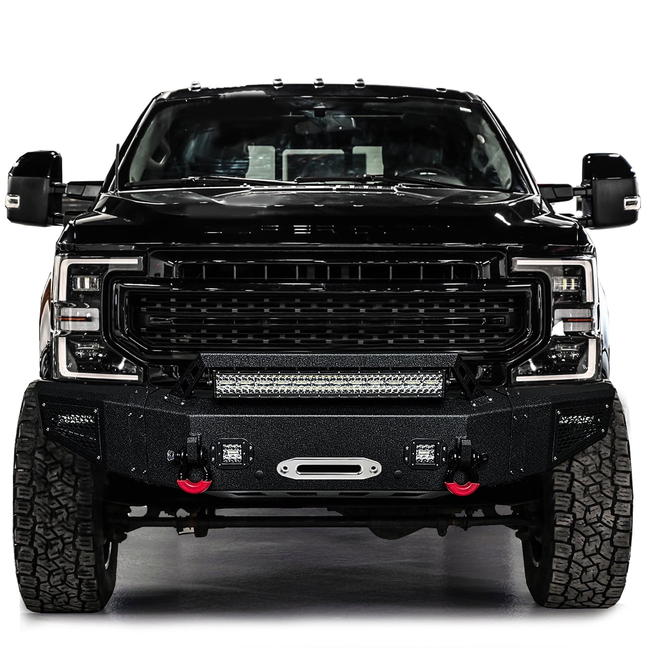 Vijay Compatible with 2017-2018-2019-2020-2021-2022 Ford F250/F350/F450 Front Bumper Textured Black Steel with Light and D-ring