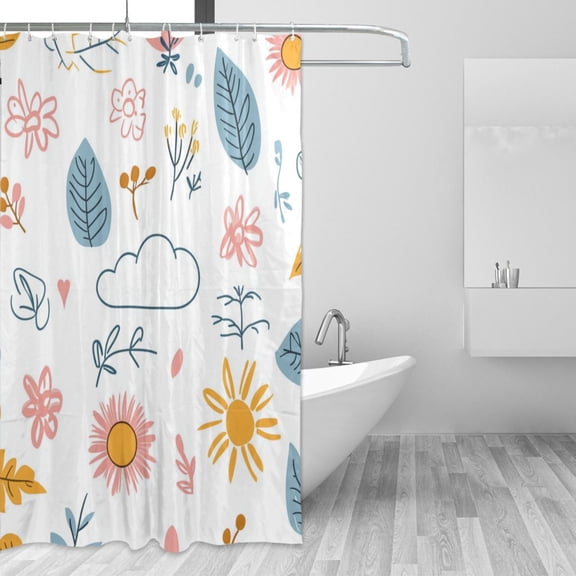 Yayeee Shower Curtain with Hooks 72"x72" Waterproof Fabric Bathroom Hanging Decor, Cartoon Doodles