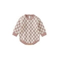 thumbnail image 1 of Faithtur Bébé Filles Garçons Romper Damier Plaid Col Rond Manches Longues Tricot Pull Combinaisons Automne Hiver Bodysuits, 1 of 9