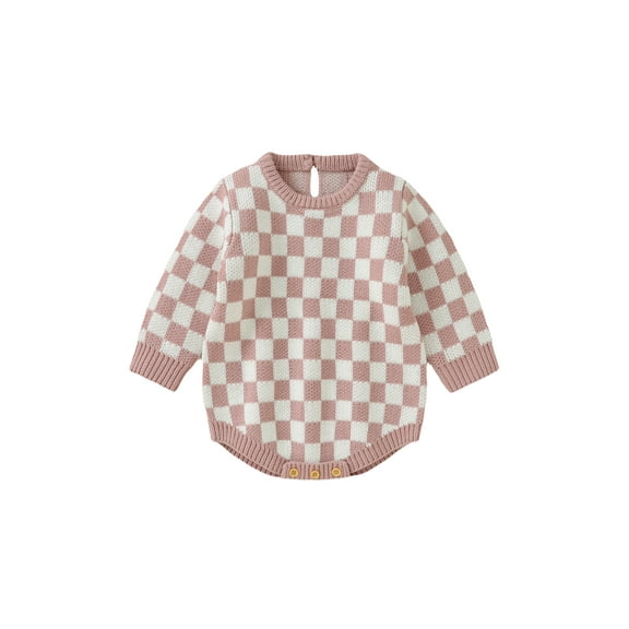Bagilaanoe Newborn Baby Girl Boy Rompers Sweater Checkerboard Print Long Sleeve Knitted Bodysuit 3M 6M 12M 18M 24M Infant Fall Winter One Piece Jumpsuit