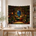 thumbnail image 5 of Plant-Filled Library Inside a Circular Window Nook, Cozy Fantasy for Book Lovers, Botanical Wall Art, Graduation Gift, Tapestry Wall Hanging for Study Room and Bedroom, 5 of 7