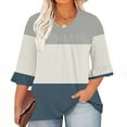 thumbnail image 2 of ZyeKqe Plus Size Tops for Women Ruffle 3/4 Sleeve V Neck Tunic Tops Summer Casual Color Block T Shirts, 2 of 5