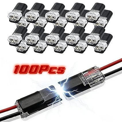 100Pcs Wire Connectors Double Wire Plug in Connector with Locking Buckle Low Voltage Wire Connector LED Light Strip Connectors 2 Pin Quick Connect No Wire Stripping Cutting