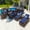Sunbrella Canvas Navy, variant on Tuscany 18-Piece Resin Wicker Outdoor Patio Furniture Combination Set with Sofa Lounge Set, Eight-seat Dining Set, and Chaise Lounge Set (Half-Round Brown Wicker, Sunbrella Canvas Aruba)