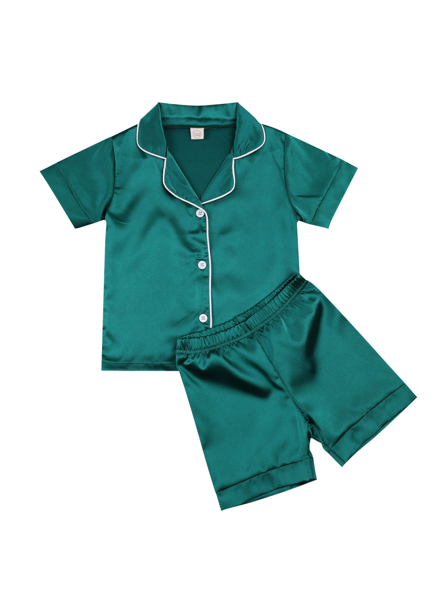 N/ D Children Two-Piece Nightwear Set Short Sleeve Turn-Down Collar Tops and Shorts