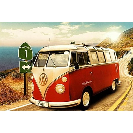 VW Camper Bus California 1 - Pacific Coast Highway 36x24 Photograph Art Print
