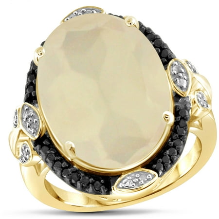JewelersClub 11 Carat T.G.W. Moonstone and Black and White Diamond Accent 14kt Gold over Silver Ring