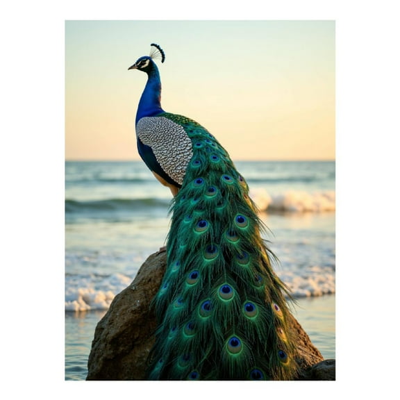 Diamond Art Kit for Adults, Majestic Peacock Seaside Perch Diamond Painting for Adults Beginners, DIY Diamond Art Painting Kits, 5D Diamond Painting Crafts for Home Decor 12x16 Frameless