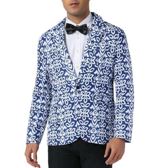 Blazer Floral INSPIRE CHIC para Hombre con Solapa Notch de Una Botón Retro, Chaqueta Deportiva XL Azul Marino