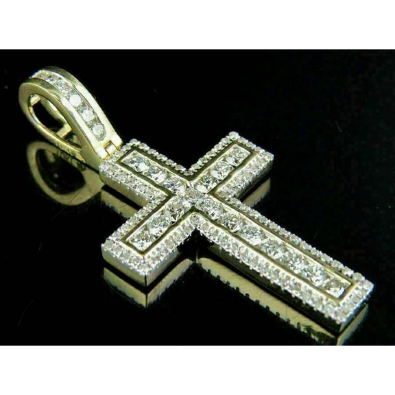 2Ct Round Cut VVS1/D Diamond Cross Pendant 14K Yellow Gold Finish