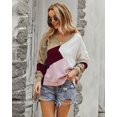 thumbnail image 3 of V Neck Color Block Long Sleeve Relaxed Fit Sweater for Women, 3 of 3