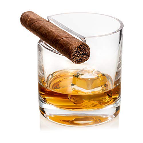 Whisky Cigar Glass With Top Loading Slot, Set of 2 Glasses Delivered in Custom Round Gift Box, Ideal Gift For a Lover of Whisky, Bourbon, Scotch and Cigars, Groomsmen Gift, New Years.