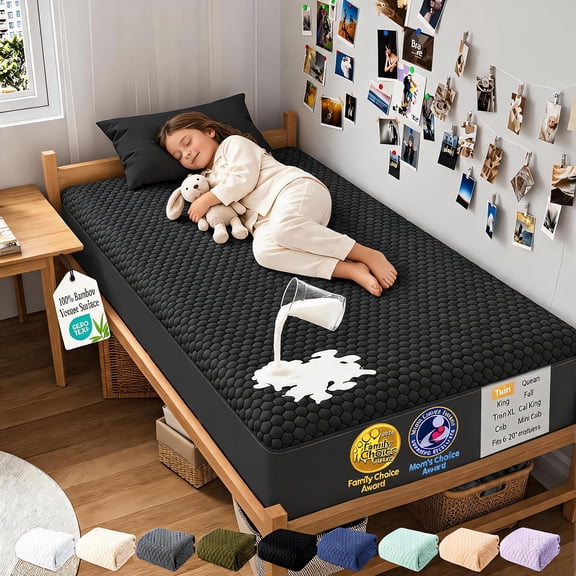 Waterproof Twin Size Mattress Protector with Bamboo Viscose Top Layer and 3D Air Fabric Cooling