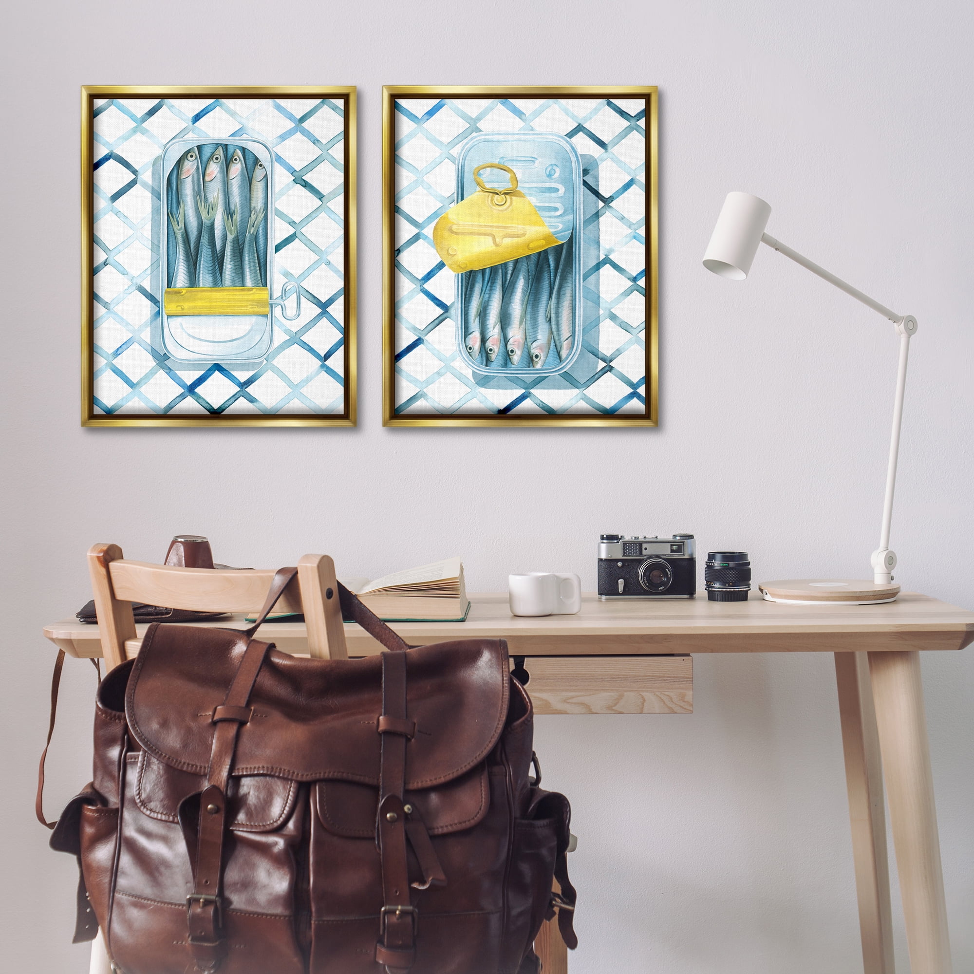 Stupell Industries Canned Sardines Food Art Food & Beverage Painting Gold Floater Framed Canvas Art Print Wall Art, 31 x 25, Set of 2
