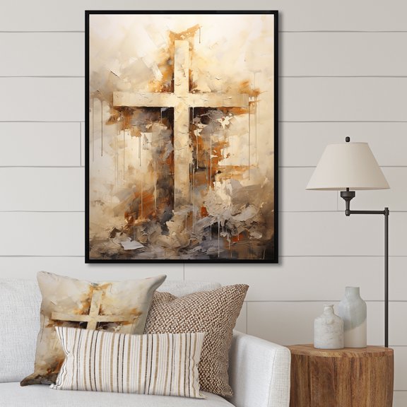 Designart "Spiritual Minimalist Symbol" Religious Landscape Floater Framed Canvas Wall Art