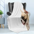 thumbnail image 4 of Bulldog Soft Flannel Fleece Throw Blanket, Side View of a French Bulldog with the Tongue out on a Plain Backdrop, Cozy Plush for Indoor and Outdoor Use, 50" x 60", White and Multicolor, by Ambesonne, 4 of 5