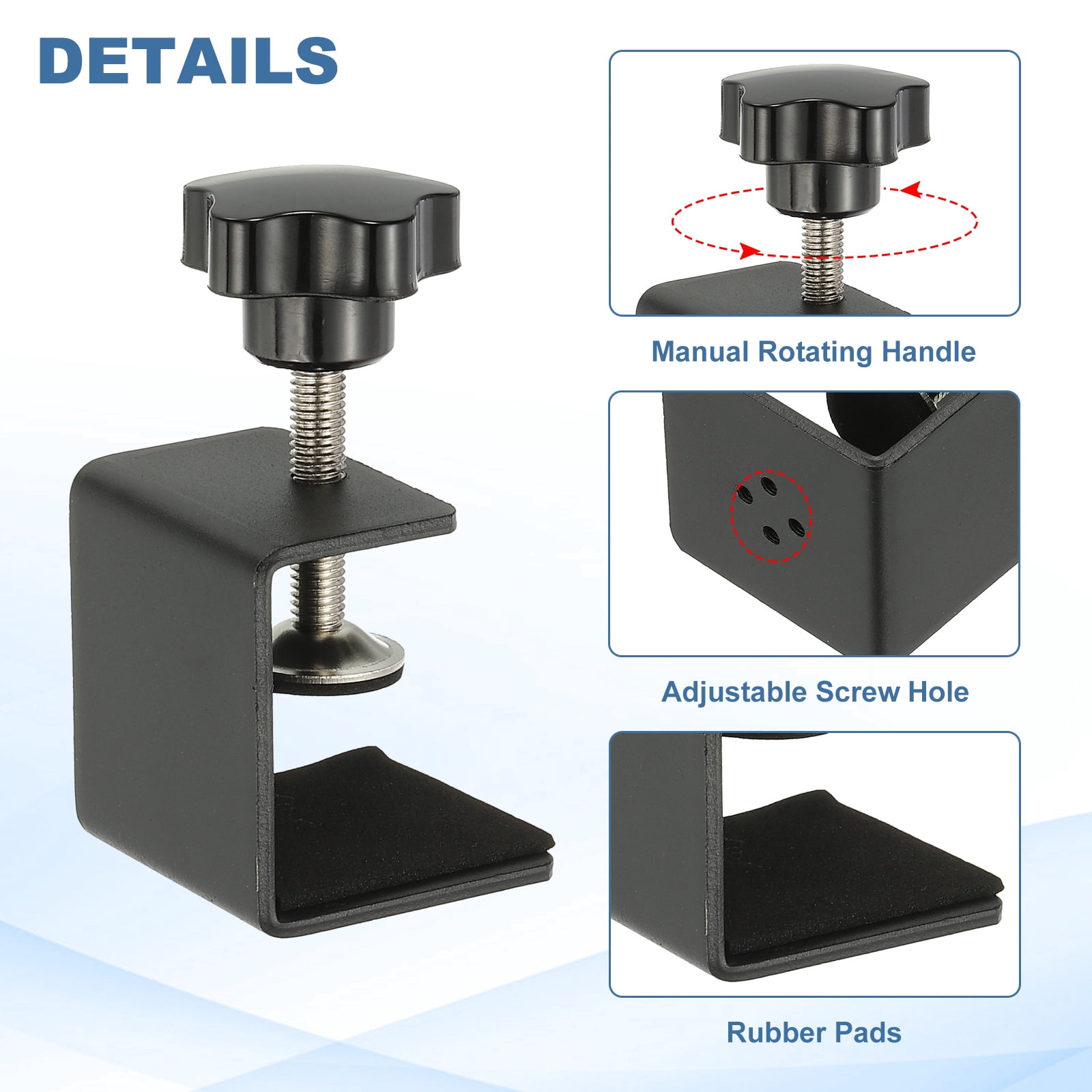Uxcell C Clamps, 4 Pcs Heavy Duty Metal Black Desk Clamp Adjustable Mounting Table Clamp with Protective Pad for Fixing Acrylic Glass Plastic Sheets, Black
