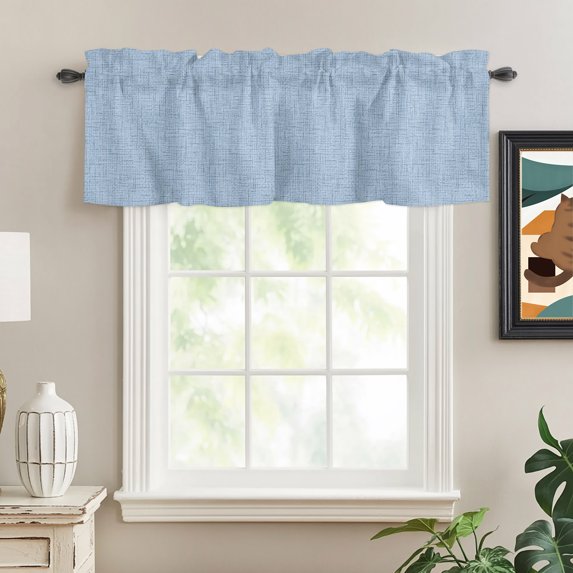Misty Blue Rod Pocket Curtain Valance, Rustic Farmhouse Solid Color Farmhouse Window Valance for Living Room, Bedroom, Kitchen 42"W x 18"L