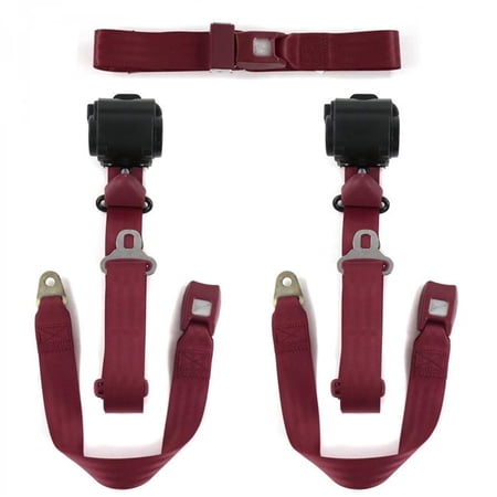 SafeTBoy Standard 3 Point Burgundy Retractable Bench Seat Belt Kit with 3 Belts for 1960-1963 Ford Falcon