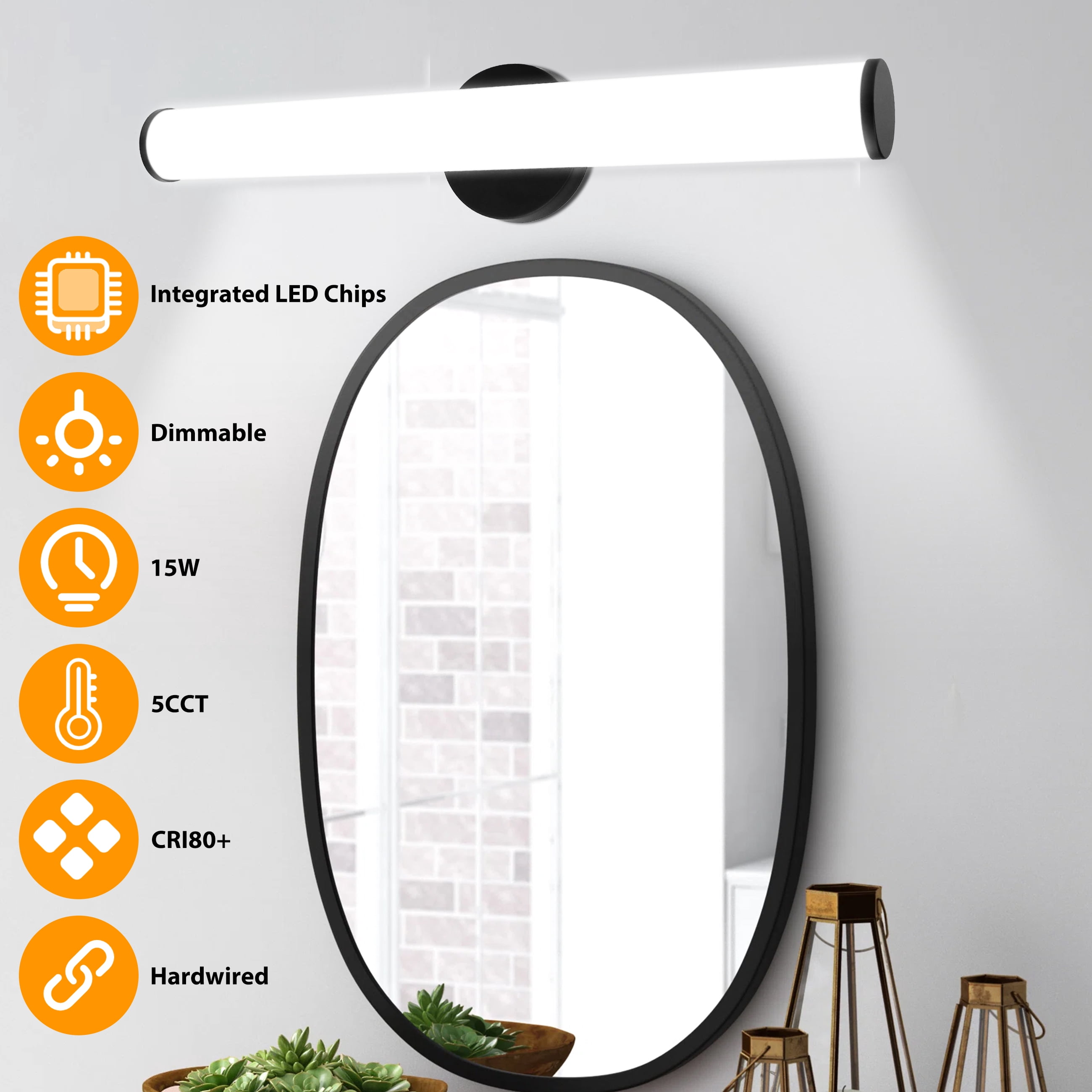 Beaquicy LED Bar Mirror Light Wall Mounted Vanity Black Wall Sconce Lights for Bathroom Mirror