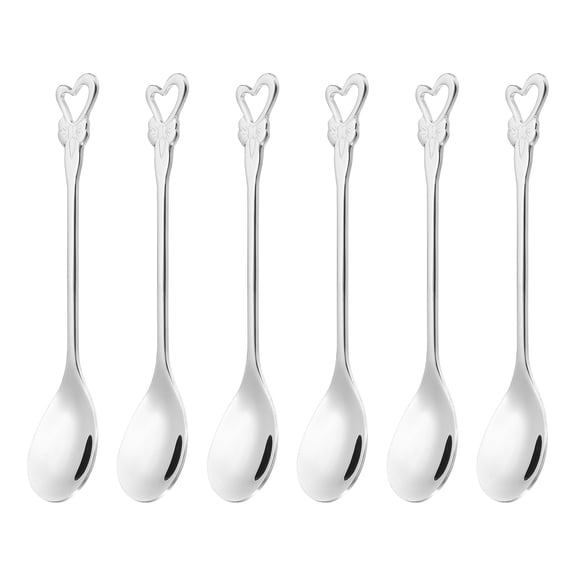 6pcs Coffee Spoons, Heart Tea Spoons 304 Stainless Steel Teaspoons Small Cute for Stirring Espresso Coffee Bar Tableware Dessert Flatware Tea Party, Silver