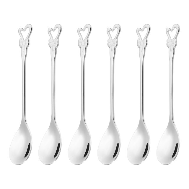 6 cucharas de café, cucharas de té en forma de corazón, cucharas de acero inoxidable 304, pequeñas y lindas para revolver espresso, utensilios de mesa para café, postres y fiestas de té, plateadas