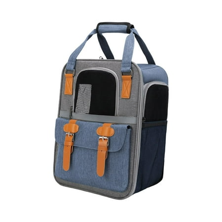 Cat Carrier Backpack Dog Travel Bag Shoulder Strap Carrying Bag Outdoor Tote Blue