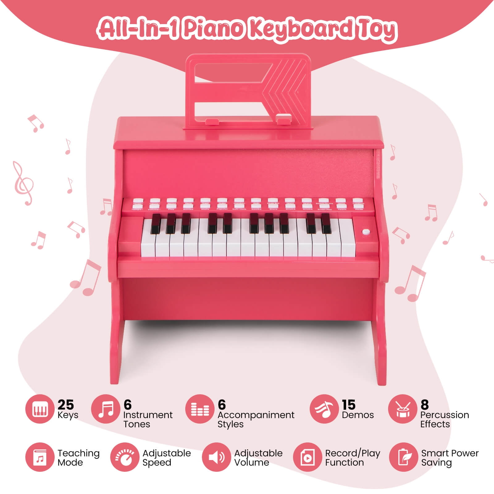 Infans 25 Keys Digital Piano w/Music Stand, Teaching Mode, Lighted Keys, 6 Instruments