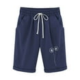 thumbnail image 3 of QATAINLAV Womens Cotton Linen Shorts Summer Elastic Waist Knee Length Casual Bermuda Shorts Vacation Drawstring Short Pants Navy L Lightning Sale, 3 of 4