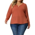thumbnail image 1 of Camiseta de mujer plus size GRACE & GRANDEUR para tops casuales, con botones, de manga larga, talla 3X, color naranja, 1 of 1