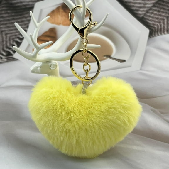 suxuMhao Cute Plush Heart Shape Keychain - 2 Pcs Small Keychain , Stainless Steel Key Ring, Daily Use 6×3.54in Key Chains, Soft Polyester, Suitable for Car Key Chain, Yellow