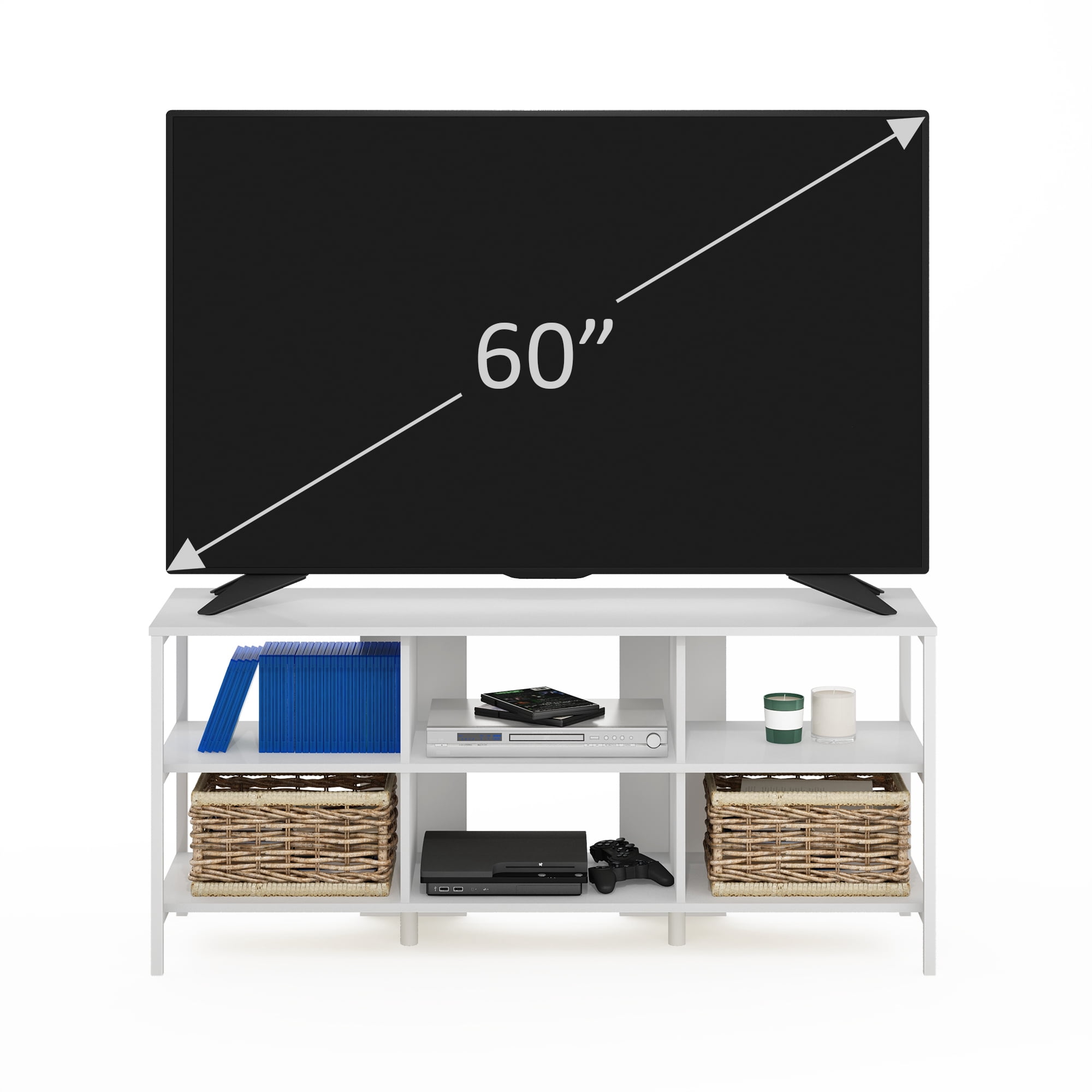 Furinno Camnus Modern Living TV Stand for TVs up to 60 Inch, Solid White/White
