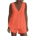 thumbnail image 2 of Suokom Two Piece Outfits for Women Casual Summer Fall V Neck Solid Sleeveless Tops And Shorts Two Pieces Set Suit Lounge Workout Sets for Women, 2 of 8