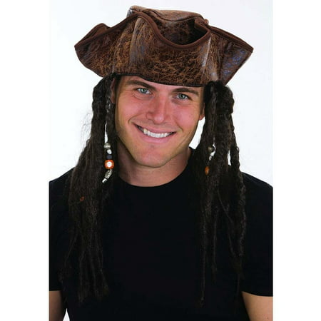 Brown Weathered Pirate Hat with Dread Braids