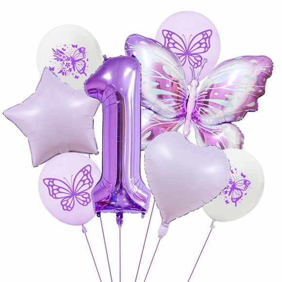 Decoraciones de fiesta de primer cumpleaños para niñas, color morado