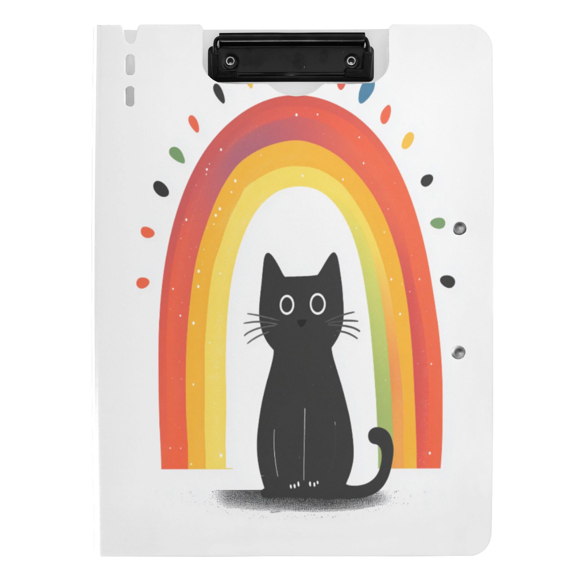 FORMRS A4 Clipboard Folder with Pen Holder Horizontal Foldable School Office Binder, Black Cat Rainbow