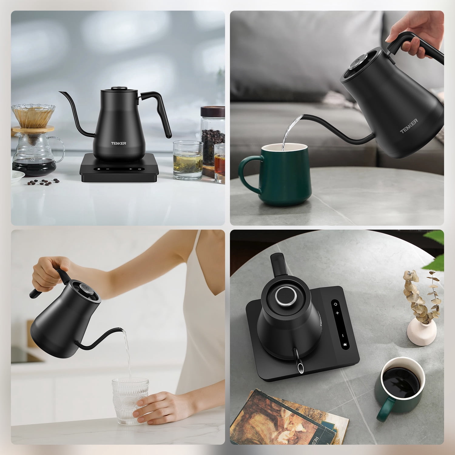 Gooseneck Electric Kettle Temperature Control 104-212 ° F Pour Over Coffee Tea 1200W 34 Oz Stainless Steel Keep Warm LED Display Hot Water Boiler Precision Spout Cafe Quality Home Kitchen Use Pro