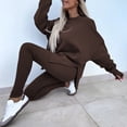 thumbnail image 4 of 2 Pcs/Set Women Top Pants Suit Round Neck Long Sleeve Irregular Hem Sweatshirt Elastic Waist Solid Color Trousers Winter Daily Wear Tracksuit, 4 of 8