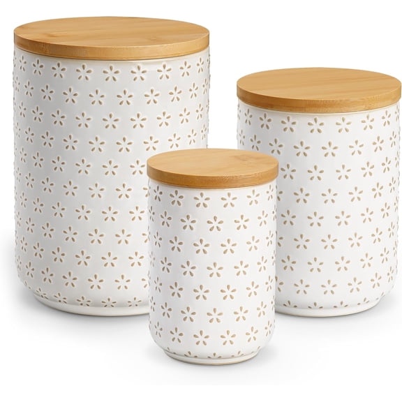 Flower Ceramic Storage Canister Set 3-Piece Kitchen Food Storage Jars