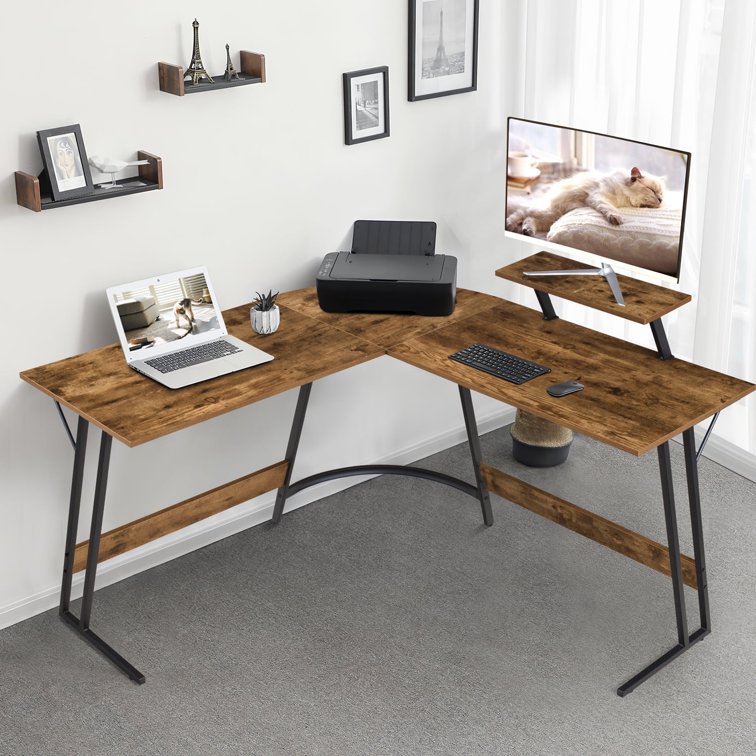 Modern Study Desk Writing Workstation with Drawers and Storage Home Office Corner Computer Desk GOOD & GRACIOUS L-Shaped Desk Dark Brown