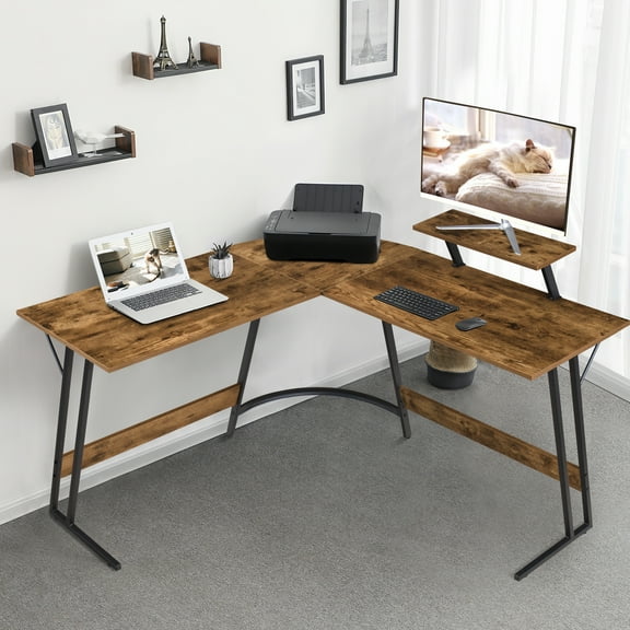 Lacoo Home Office Writing Desk Modern L-Shape Computer Desk, Brown