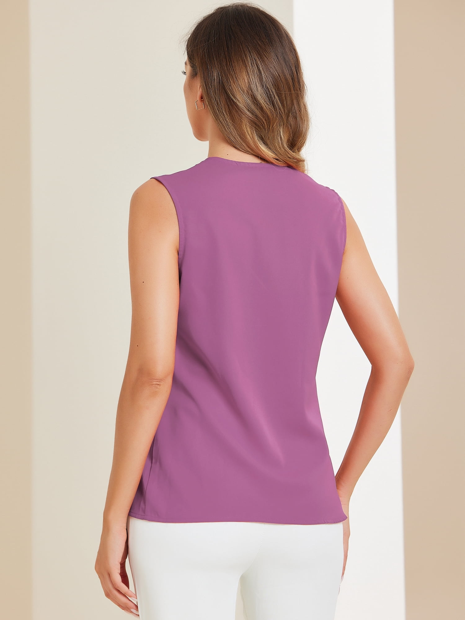 DARING DIVA Women's Sleeveless Pleated Front V Neck Work Office Blouses XS Purple