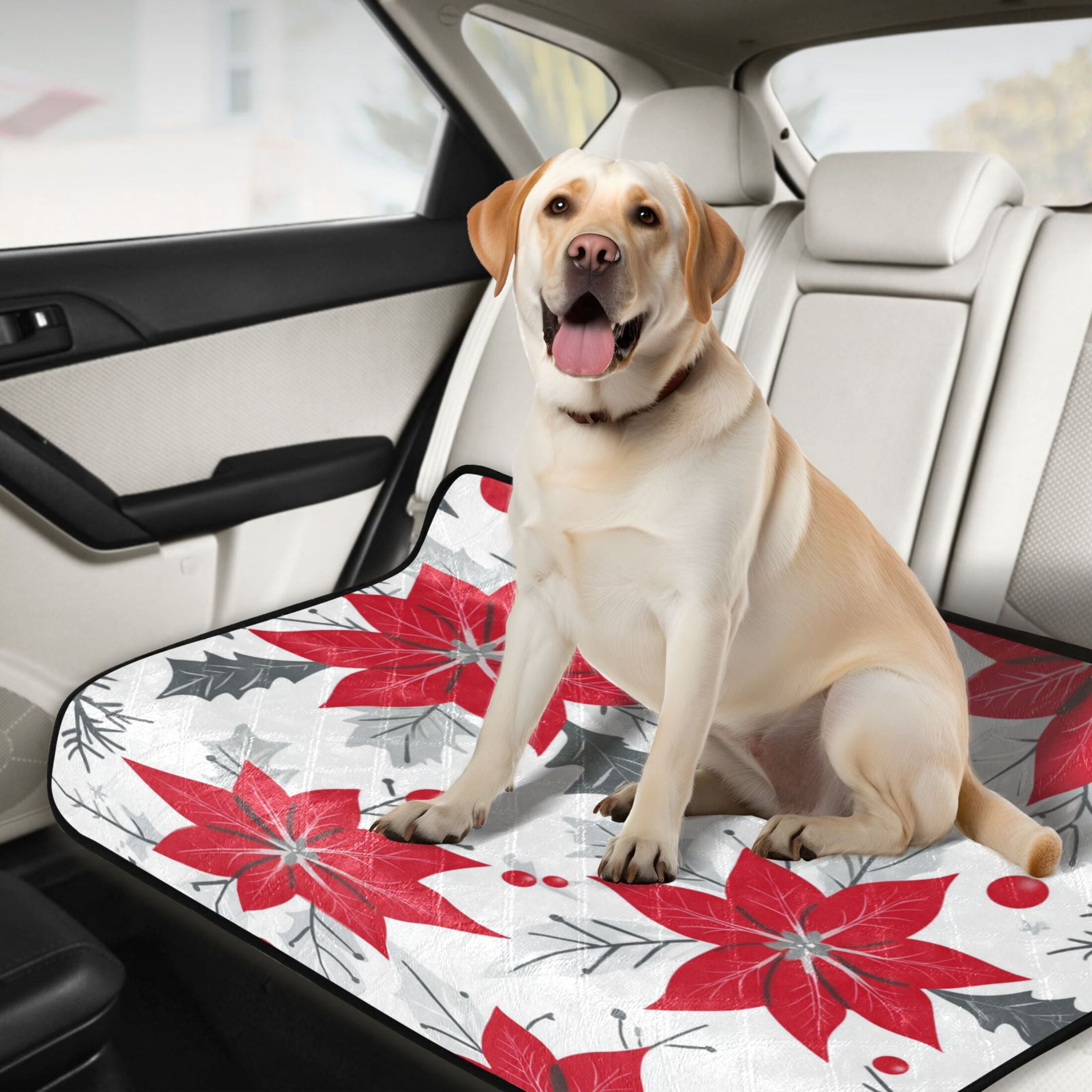Washable Pet Pee Pads with Super Absorbent Reusable Training Pads for Dogs & Cats Red Poinsettia Pattern