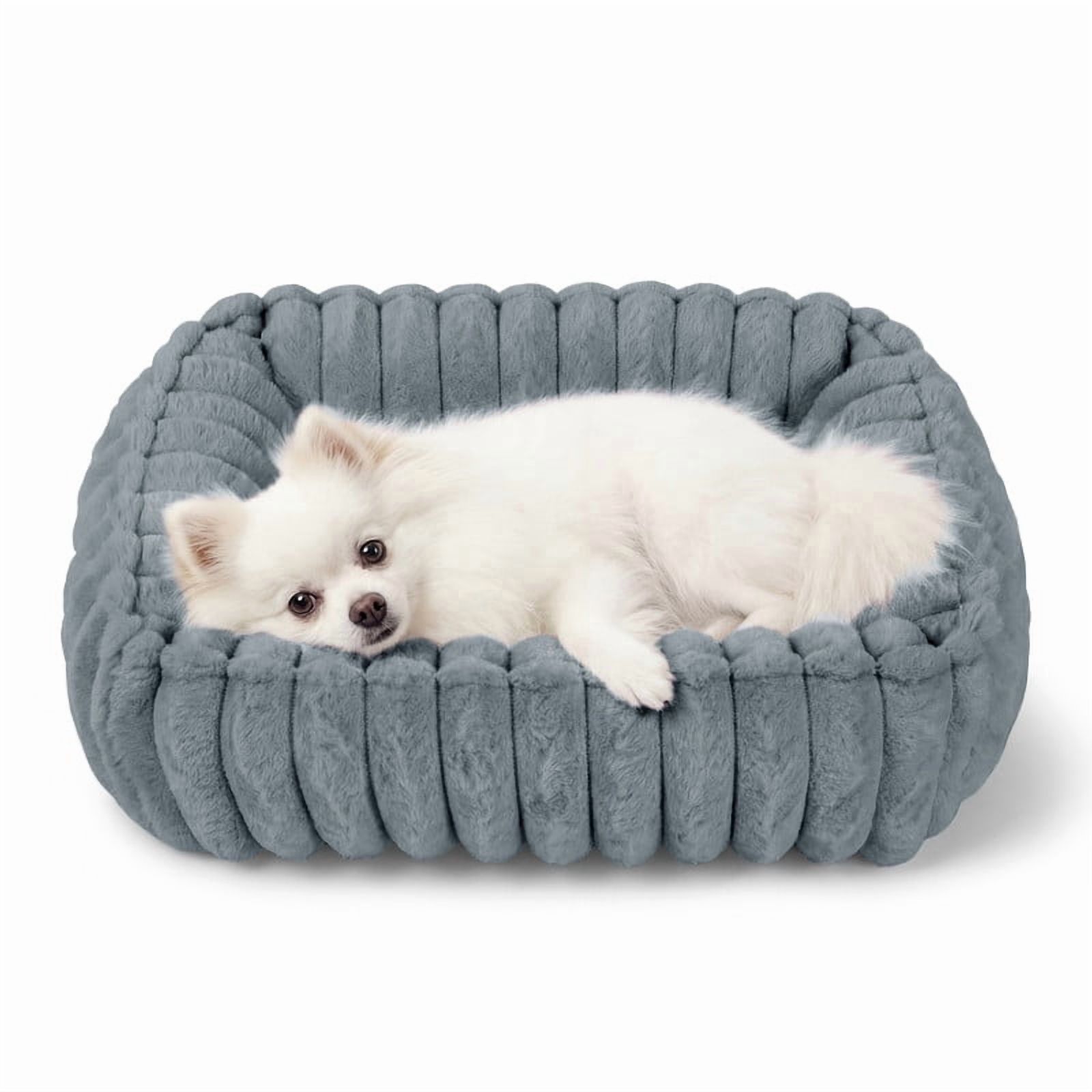 Exclusivo Mezcla Ribbed Plush Cuddler Dog Bed, 20"×16" Calming Pet Bed with Non-Slip Bottom for Small Dogs, Dark Grey
