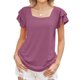 thumbnail image 1 of Camiseta de mujer Cuello cuadrado Color puro Volantes Manga corta Blusa superior para viajes de verano Púrpura oscuro L, 1 of 6