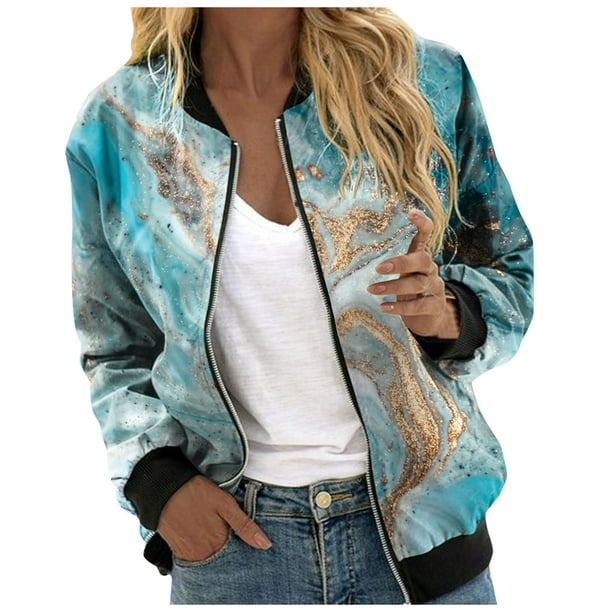 nsendm Womens Outerwear Adult Female Clothes Women S Vest Womens Casual  Daily Jackets Lightweight Zip Up Casual Jacket Floral Print Long Jackets  for Women Light Blue Size M 